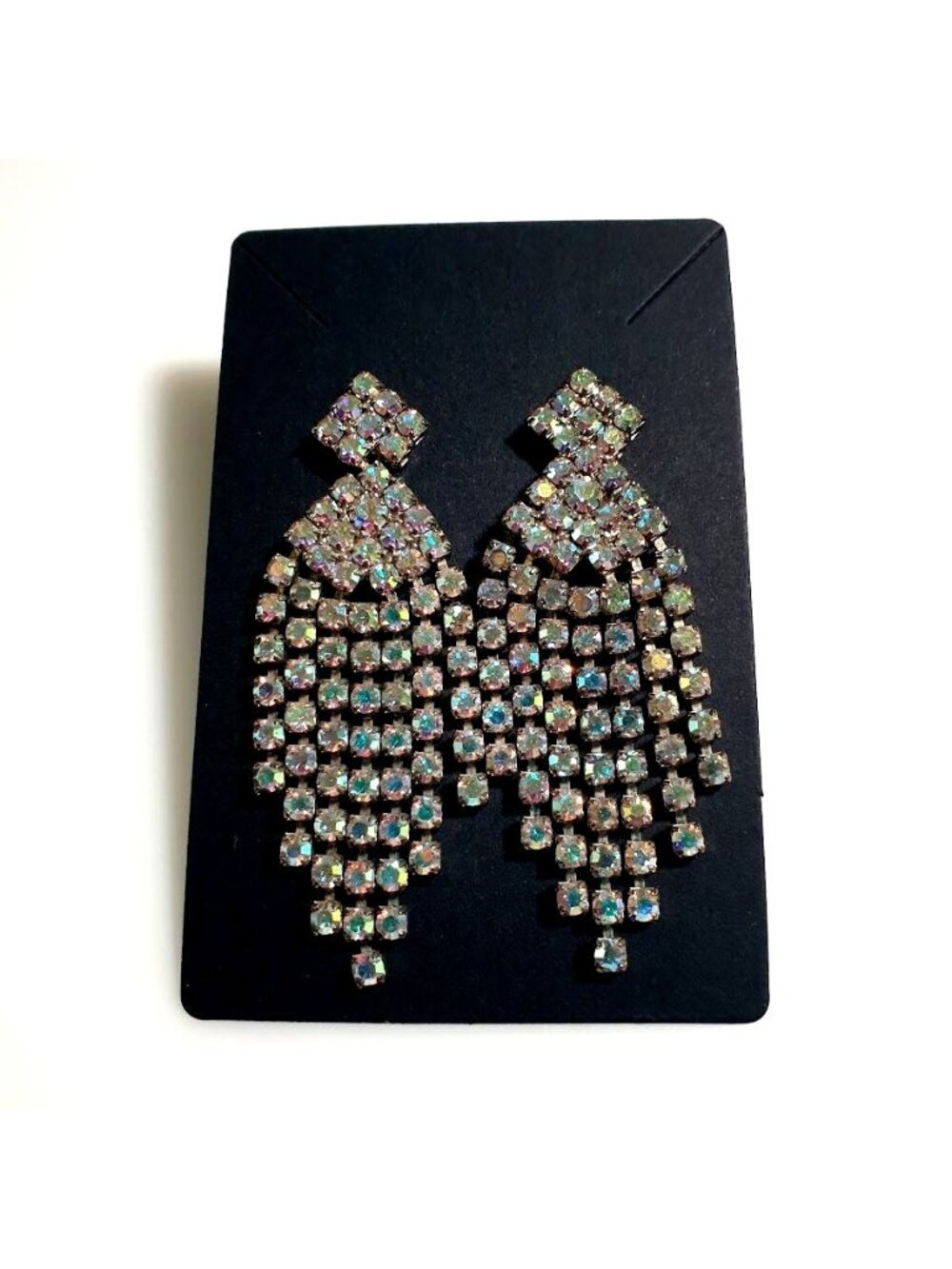 Sparkling Dangle Rhinestone Earrings Iridescent 2.5 Inch Formal Drag Costume